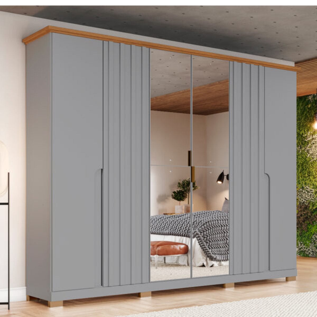 ROPERO 6 PUERTAS CON ESPEJO NAPOLI D308 HENN GRIS|NATURE - 6