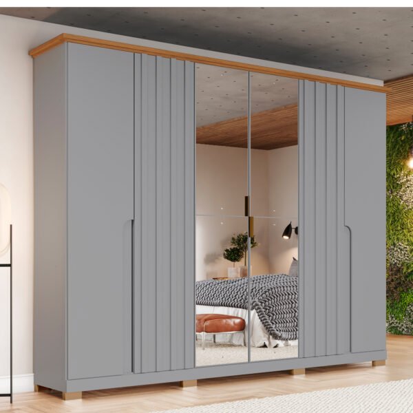 ROPERO 6 PUERTAS CON ESPEJO NAPOLI D308 HENN GRIS|NATURE