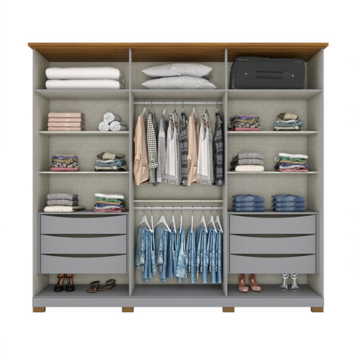 ROPERO 6 PUERTAS CON ESPEJO NAPOLI D308 HENN GRIS|NATURE - 3