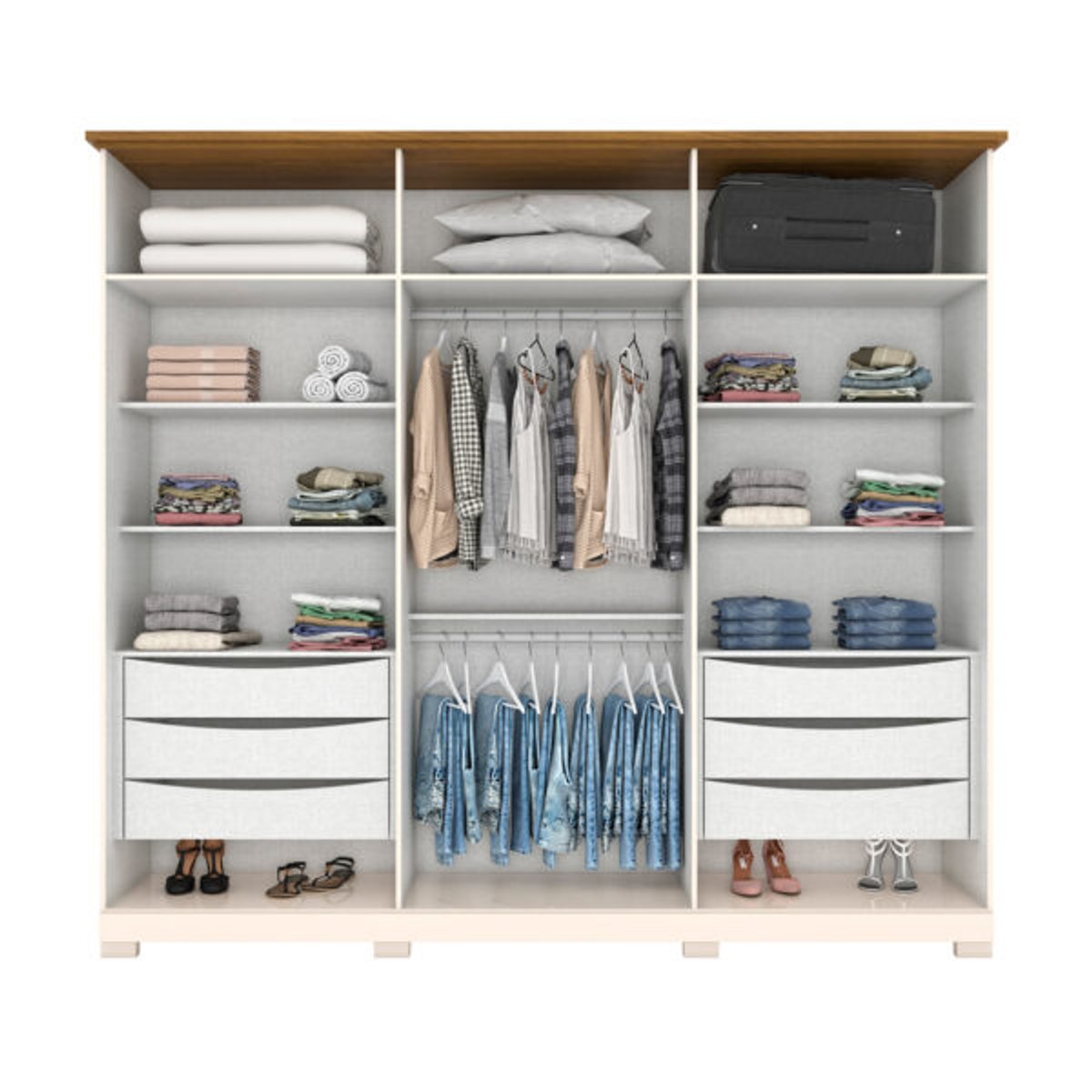 ROPERO 6 PUERTAS CON ESPEJO NAPOLI D308 HENN OFF WHITE|NATURE - 3