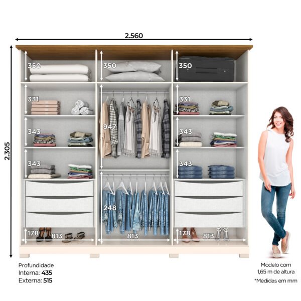 ROPERO 6 PUERTAS CON ESPEJO NAPOLI D308 HENN OFF WHITE|NATURE