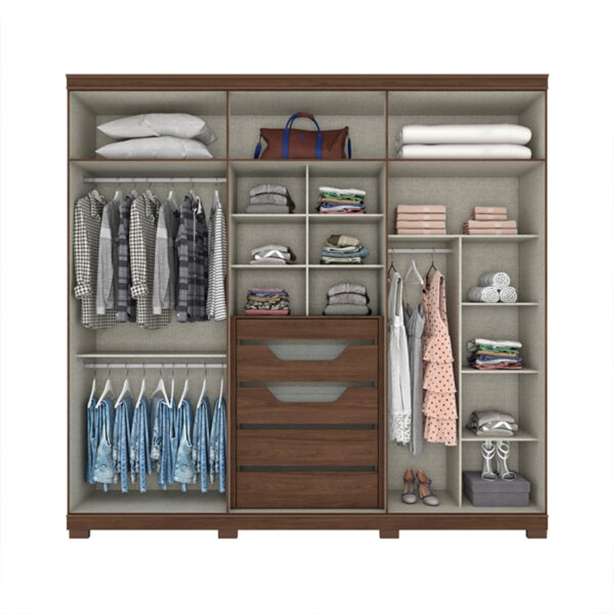 ROPERO 6 PUERTAS CON ESPEJO TITANIUM D284 HENN OFF WHITE|CASTAÑO - 3