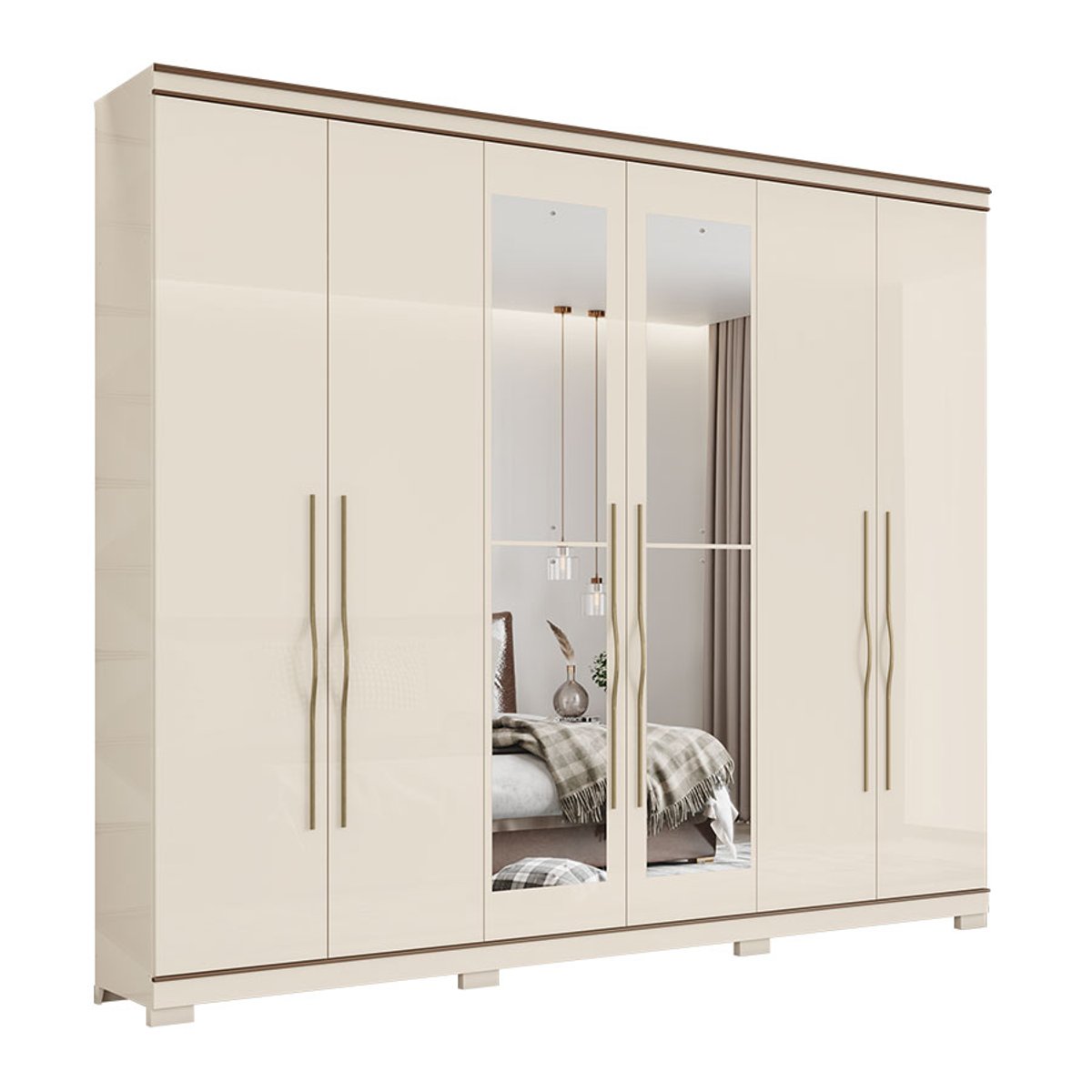 ROPERO 6 PUERTAS CON ESPEJO TITANIUM D284 HENN OFF WHITE|CASTAÑO
