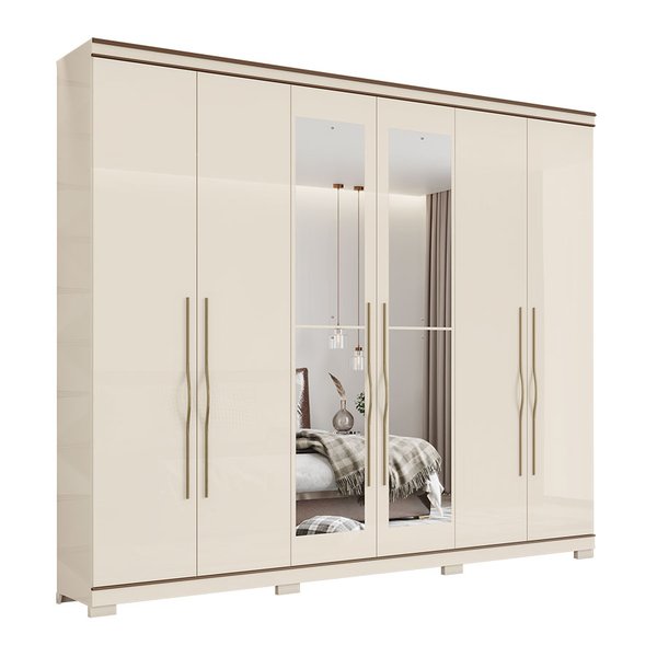 ROPERO 6 PUERTAS CON ESPEJO TITANIUM D284 HENN OFF WHITE|CASTAÑO