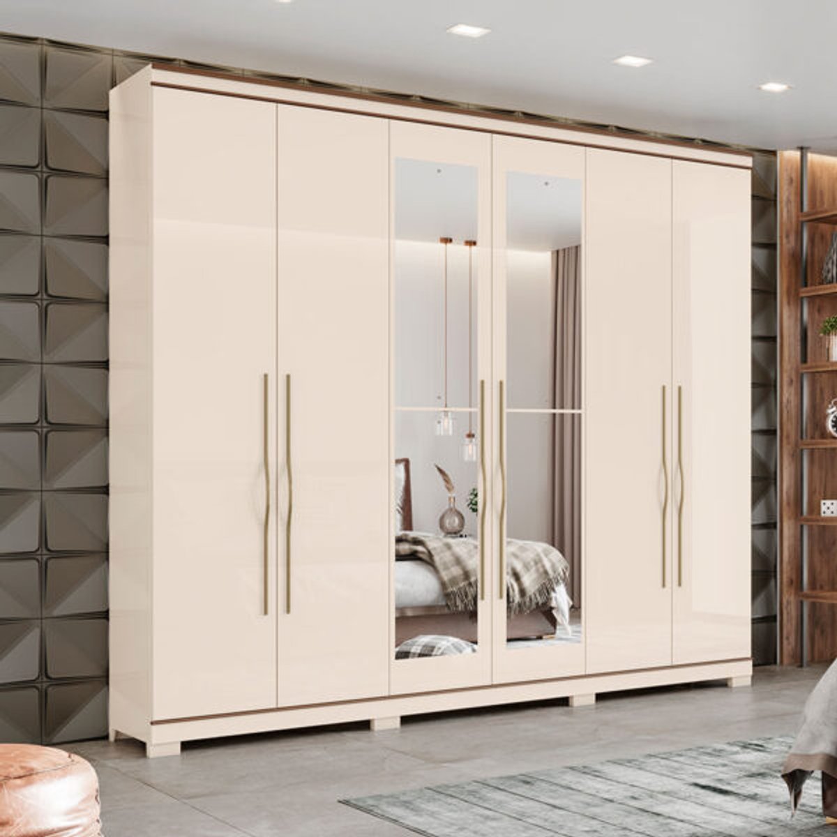 ROPERO 6 PUERTAS CON ESPEJO TITANIUM D284 HENN OFF WHITE|CASTAÑO - 2