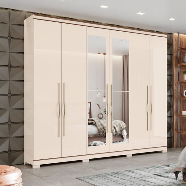 ROPERO 6 PUERTAS CON ESPEJO TITANIUM D284 HENN OFF WHITE|CASTAÑO