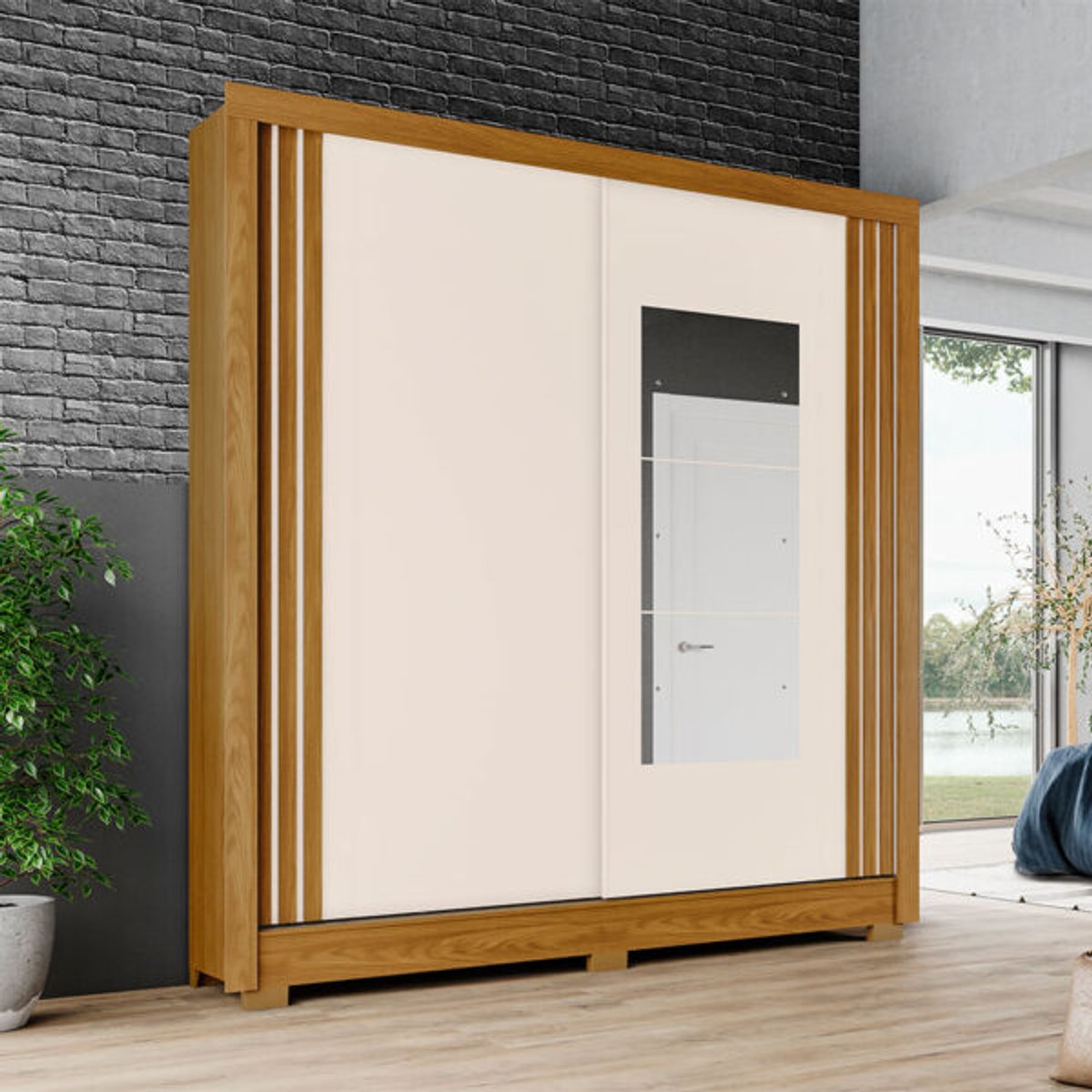 ROPERO 2 PUERTAS CORREDIZAS CON ESPEJO B93  NATURE | OFF WHITE - 2