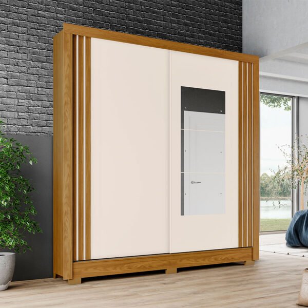 ROPERO 2 PUERTAS CORREDIZAS CON ESPEJO B93  NATURE | OFF WHITE