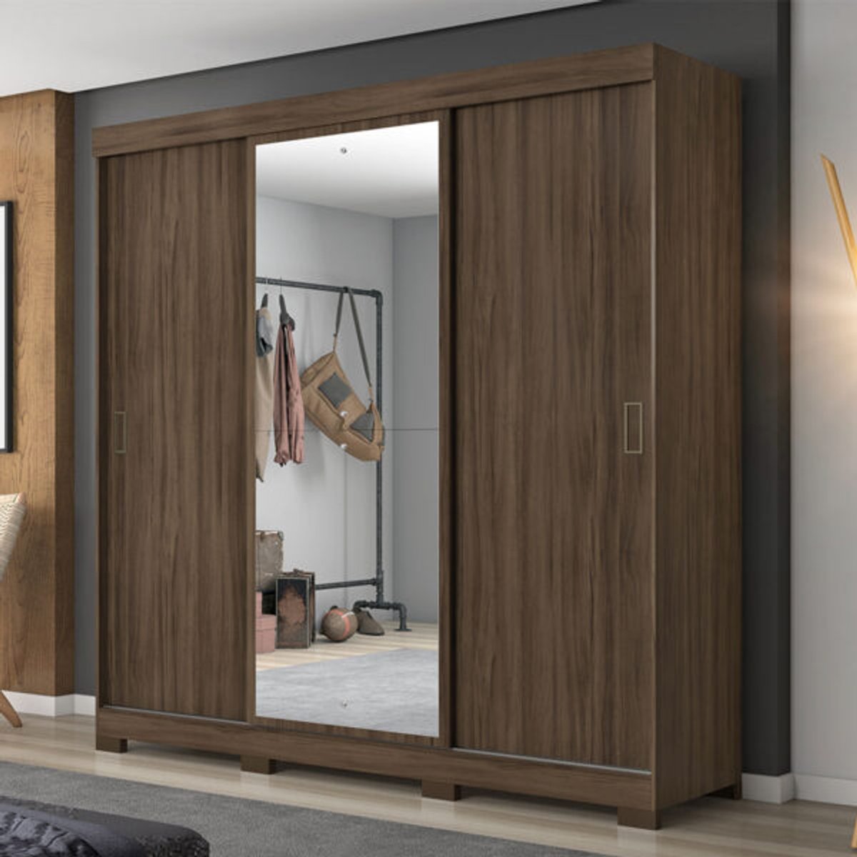 ROPERO 3 PUERTAS CORREDIZAS CON ESPEJO NT5020  NOGAL TREND