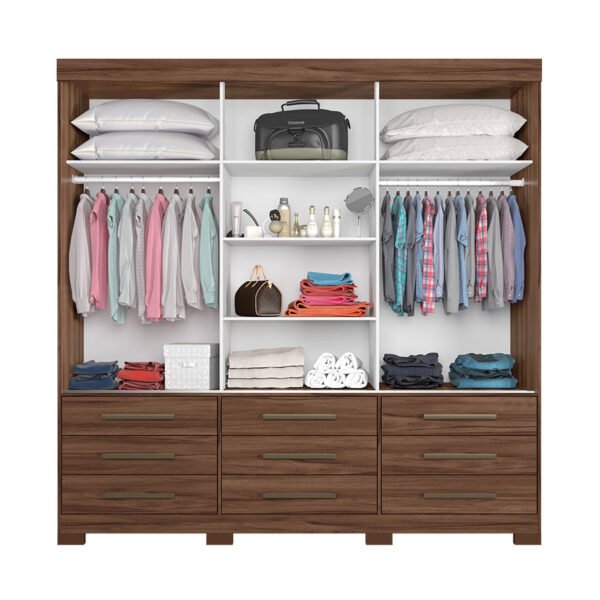 ROPERO 3 PUERTAS 9 CAJONES NT5030 CON ESPEJO NOGAL TREND