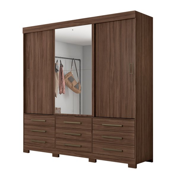 ROPERO 3 PUERTAS 9 CAJONES NT5030 CON ESPEJO NOGAL TREND