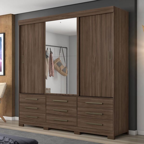 ROPERO 3 PUERTAS 9 CAJONES NT5030 CON ESPEJO NOGAL TREND