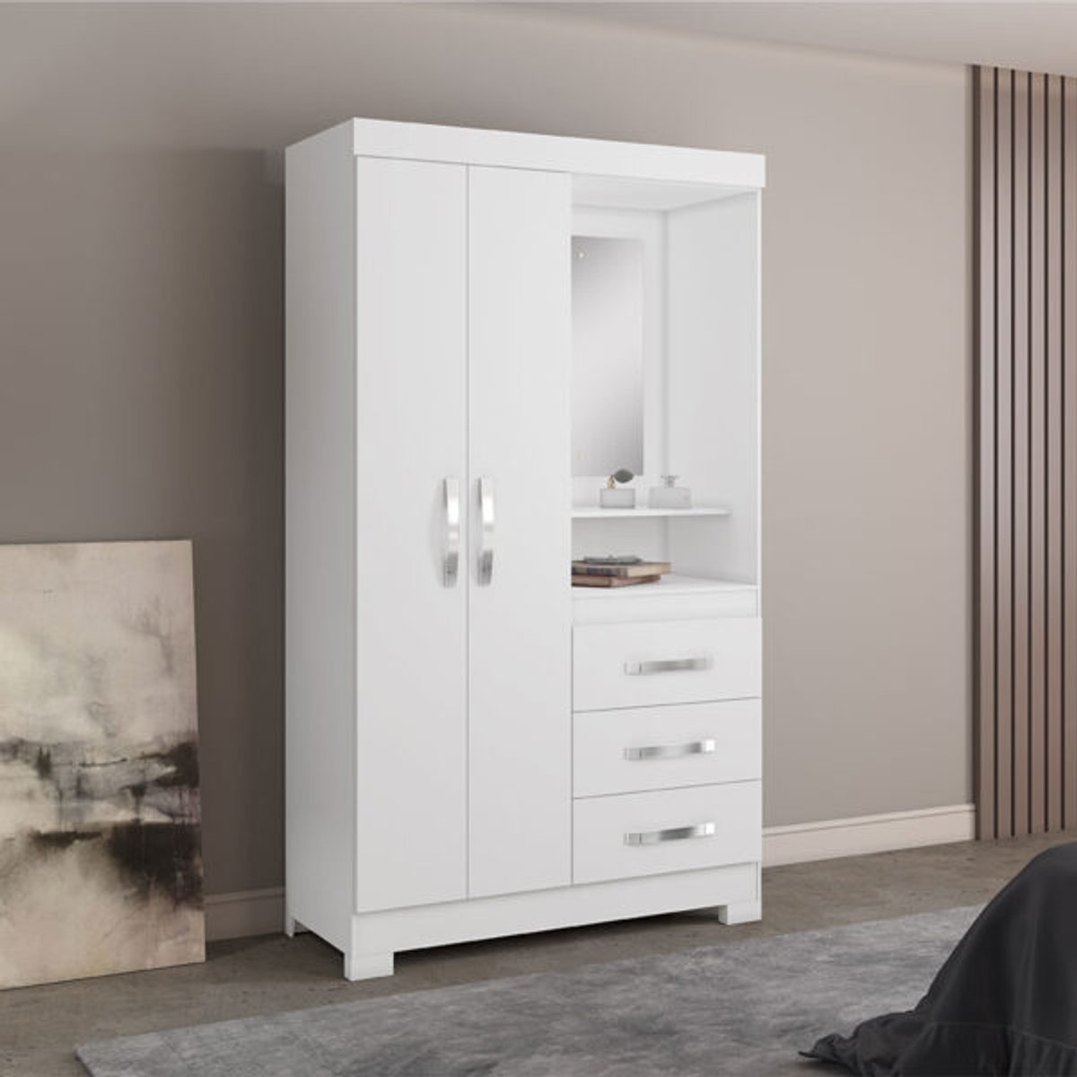 ROPERO 2 PUERTAS 3 CAJONES NT5170 CON ESPEJO BLANCO ROSA FLEX - 2