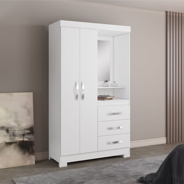 ROPERO 2 PUERTAS 3 CAJONES NT5170 CON ESPEJO BLANCO ROSA FLEX