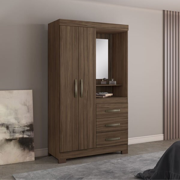  ROPERO 2 PUERTAS 3 CAJONES CON ESPEJO NT5170  NOGAL TREND