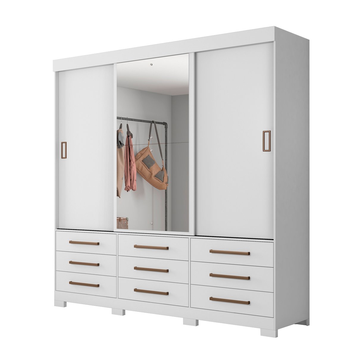 ROPERO 3 PUERTAS CORREDIZAS 9 CAJONES NT5030 CON ESPEJO  BLANCO