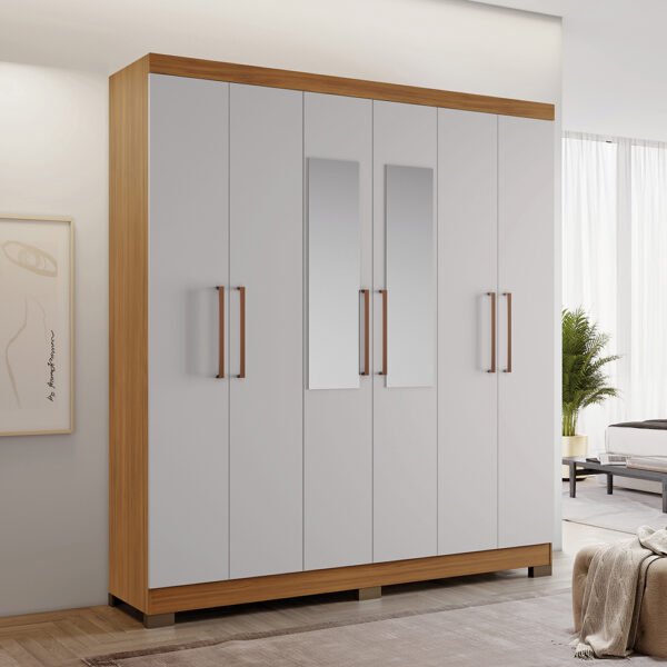 ROPERO 6 PUERTAS CON ESPEJO NT5190  FREIJO TREND OFF WHITE