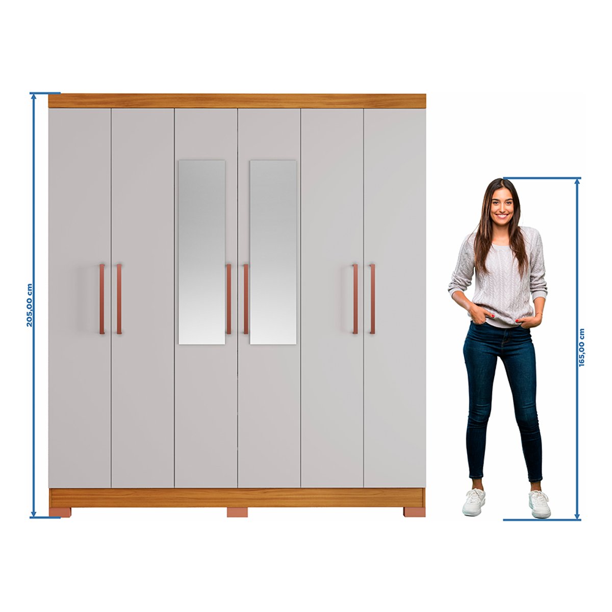 ROPERO 6 PUERTAS CON ESPEJO NT5190  FREIJO TREND OFF WHITE - 3