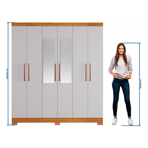 ROPERO 6 PUERTAS CON ESPEJO NT5190  FREIJO TREND OFF WHITE