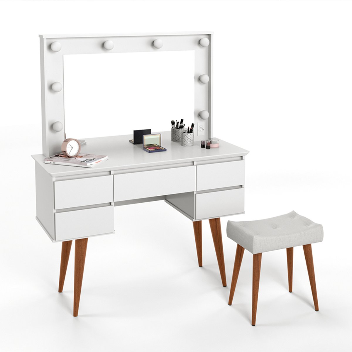 TOHALET 4 CAJONES CON BANQUETA CAMERIN STRASS BLANCO