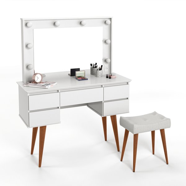 TOHALET 4 CAJONES CON BANQUETA CAMERIN STRASS BLANCO