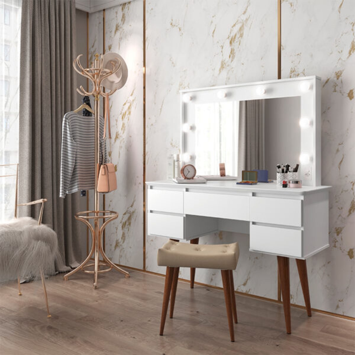 TOHALET 4 CAJONES CON BANQUETA CAMERIN STRASS BLANCO - 2