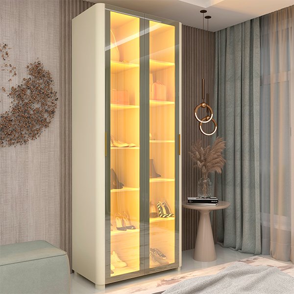  ZAPATERA 2 PUERTAS REFLECTA CON LEDS CON PATAS GELIUS OFF WHITE