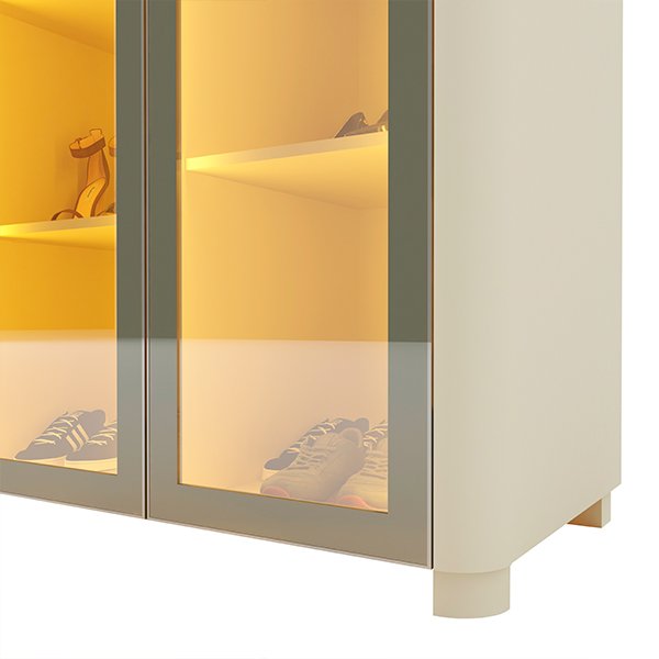  ZAPATERA 2 PUERTAS REFLECTA CON LEDS CON PATAS GELIUS OFF WHITE