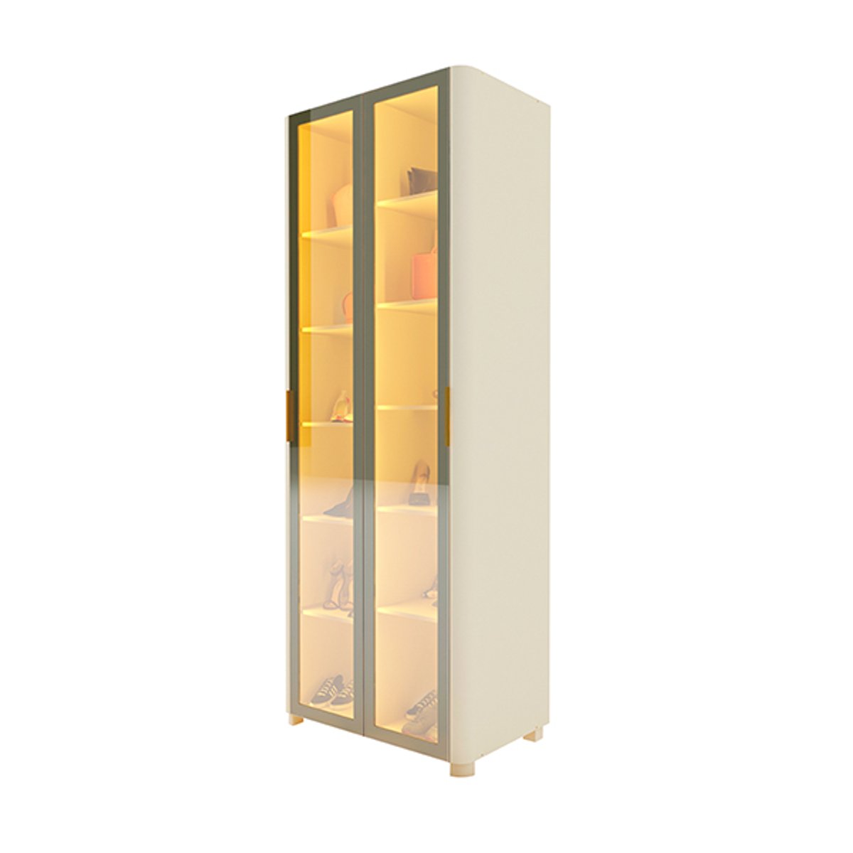  ZAPATERA 2 PUERTAS REFLECTA CON LEDS CON PATAS GELIUS OFF WHITE - 6