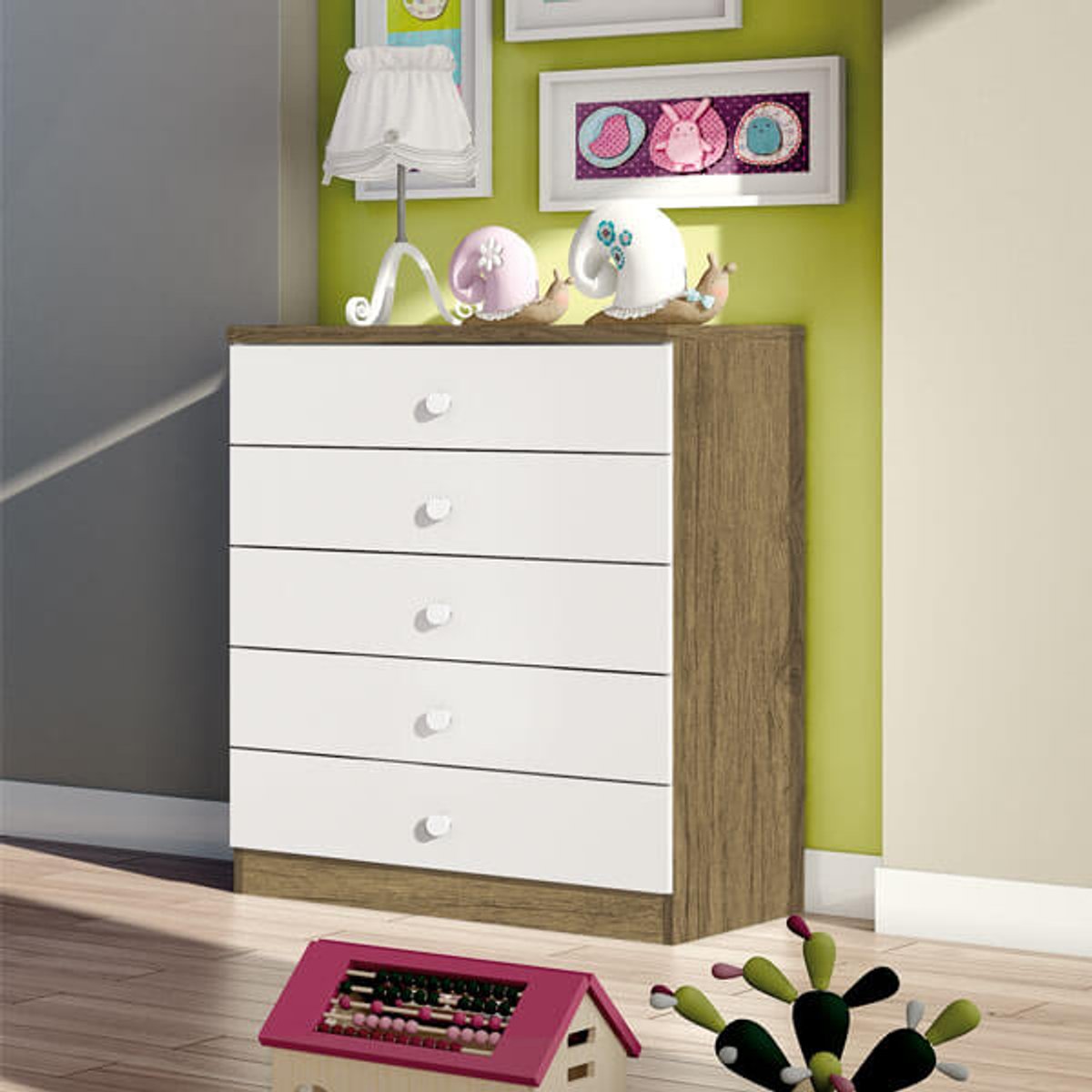 COMODA 5 CAJONES BALA DE MENTA IA710 RÚSTICO | BLANCO - 2