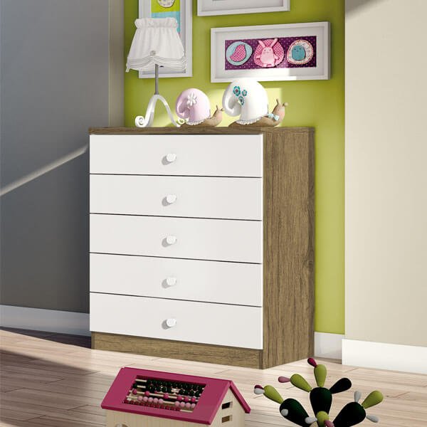 COMODA 5 CAJONES BALA DE MENTA IA710 RÚSTICO | BLANCO
