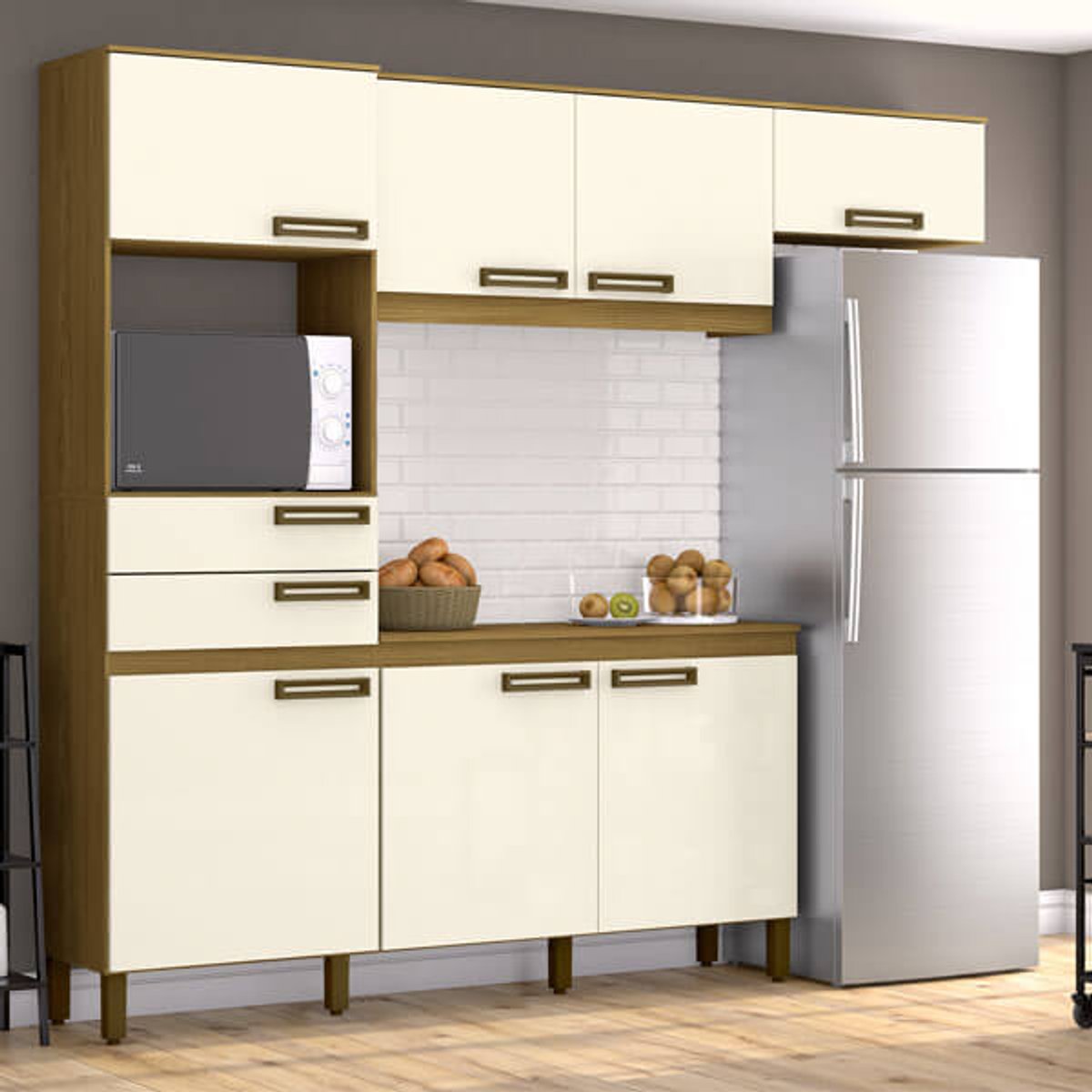 KIT COCINA 2250 7 PUERTAS 2 CAJONES B107 BRIZ NATURE | OFF WHITE