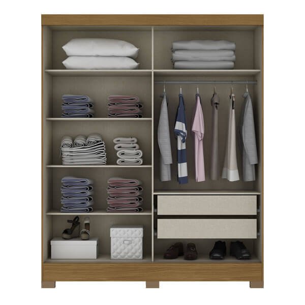 ROPERO 2 PUERTAS CORREDIZAS CON ESPEJO B74 BRIZ NATURE | OFF WHITE