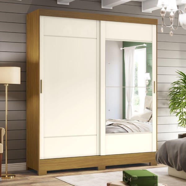 ROPERO 2 PUERTAS CORREDIZAS CON ESPEJO B74 BRIZ NATURE | OFF WHITE
