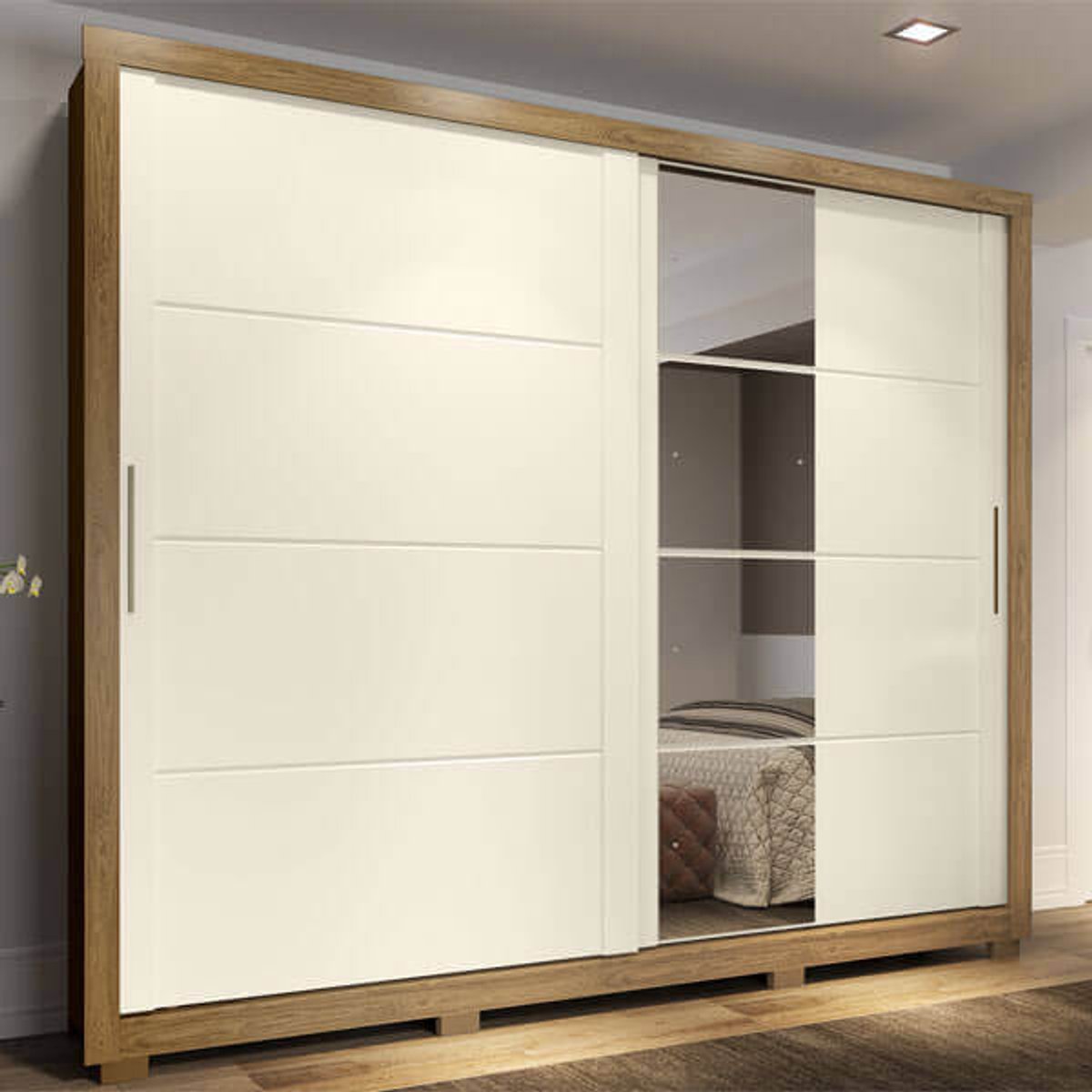 ROPERO 2 PUERTAS CORREDIZAS CON ESPEJO PALACE DE299 RÚSTICO | OFF WHITE - 2