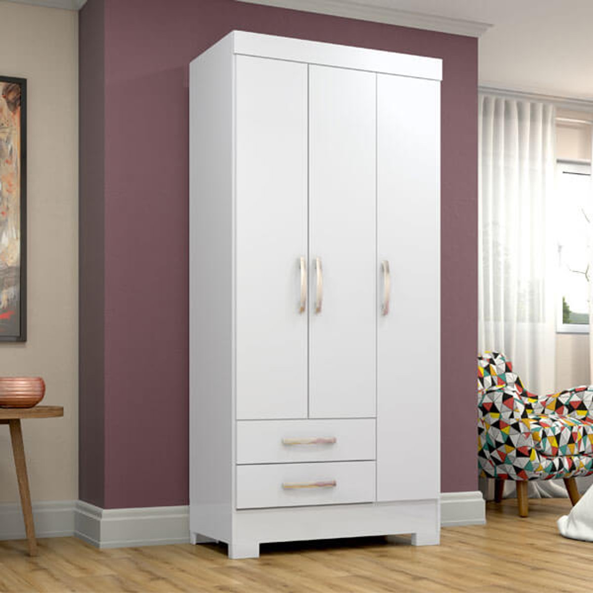 ROPERO 3 PUERTAS 2 CAJONES BE16 BLANCO|ROSA FLEX - 3