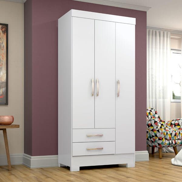 ROPERO 3 PUERTAS 2 CAJONES BE16 BLANCO|ROSA FLEX