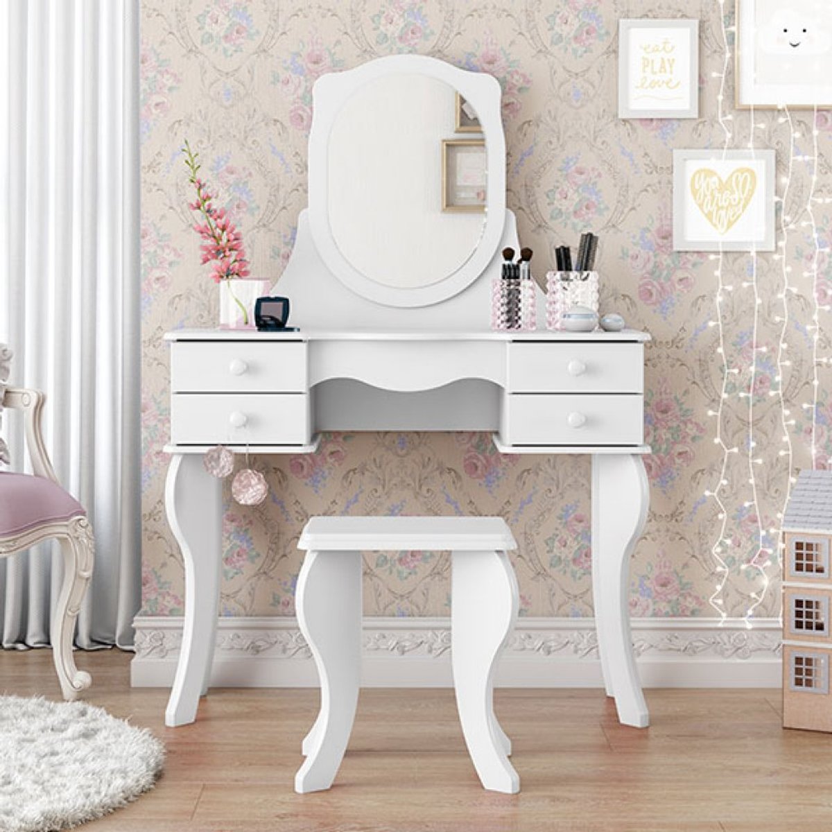  TOHALET 4 CAJONES CON BANQUETA PRINCESA BLANCO