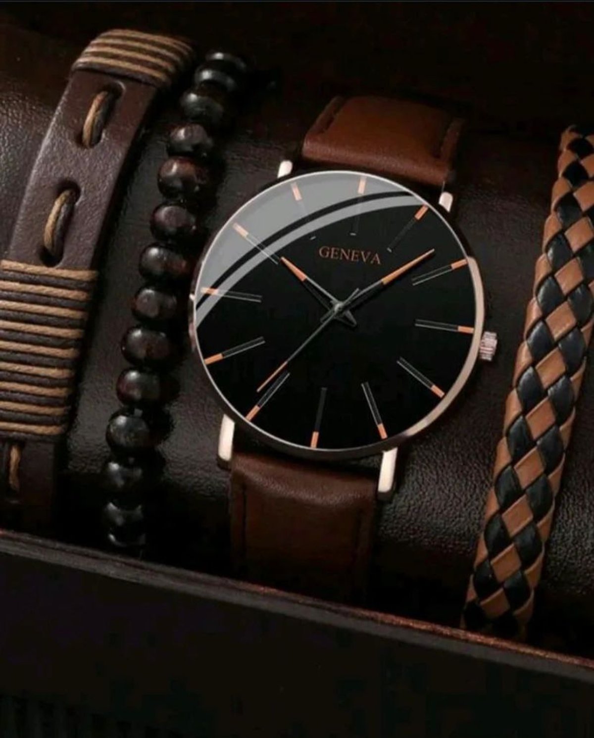 Reloj Geneva Marrón + 3 pulseras