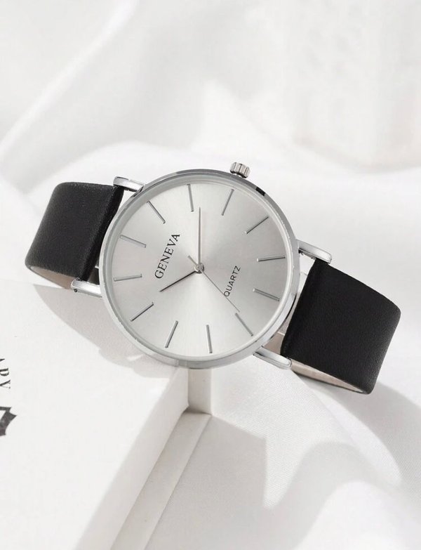 Reloj Geneva negro + 4 pulseras