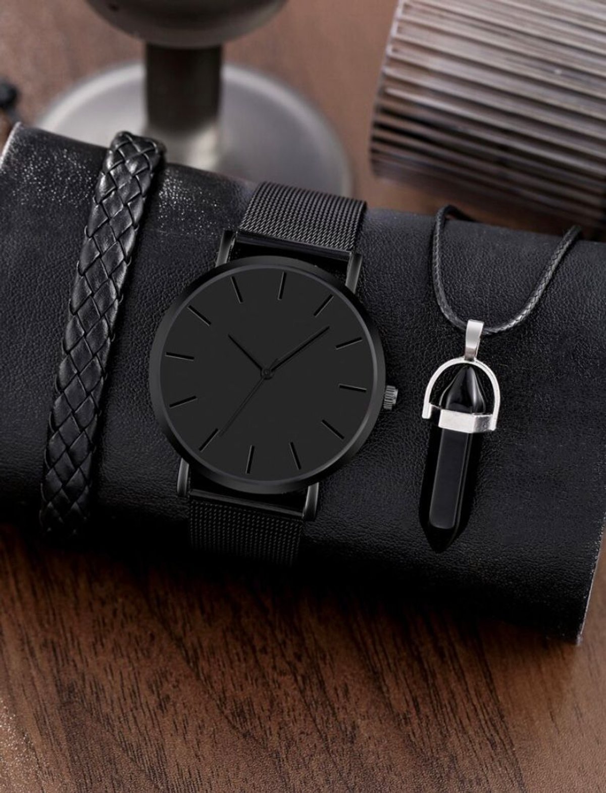 Reloj Geneva negro + pulsera + collar