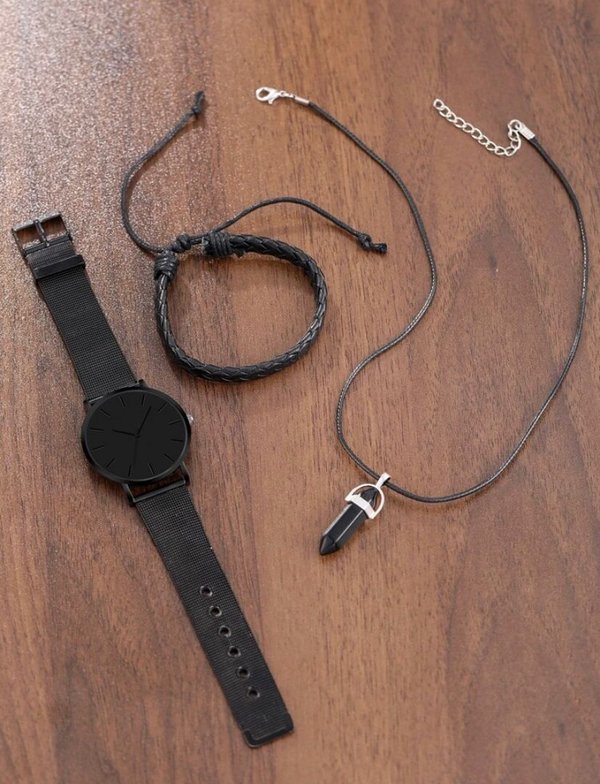 Reloj Geneva negro + pulsera + collar
