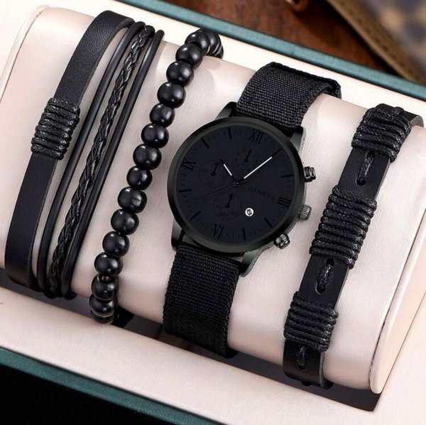 Reloj Geneva negro + 3 pulseras