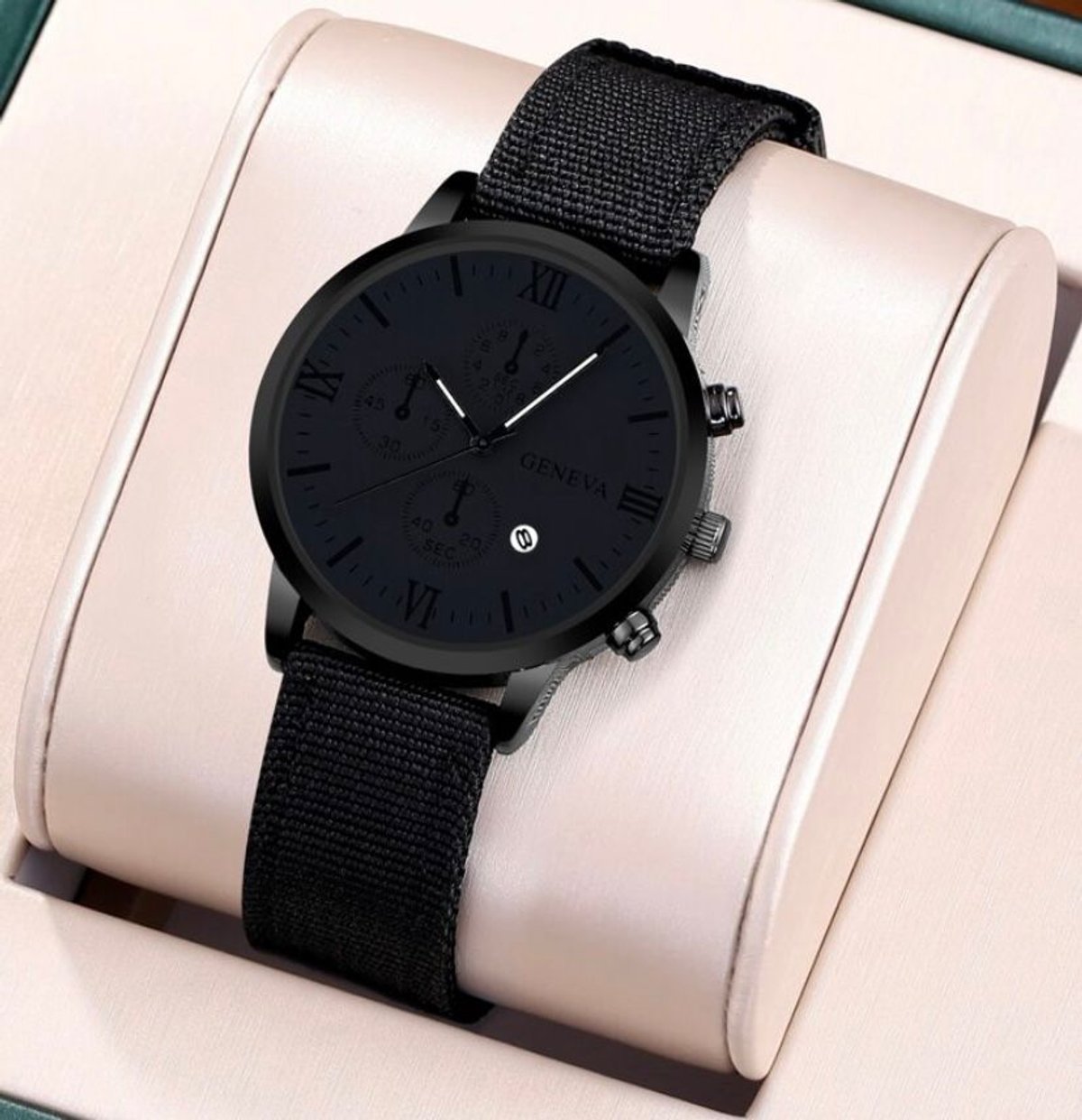 Reloj Geneva negro + 3 pulseras