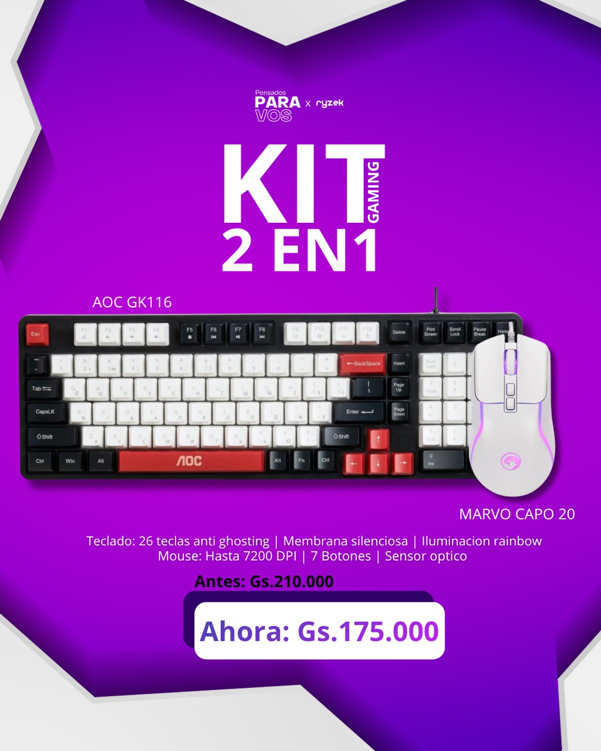 Kit Gaming Teclado AOC GK116 + Mouse Marvo Capo 20