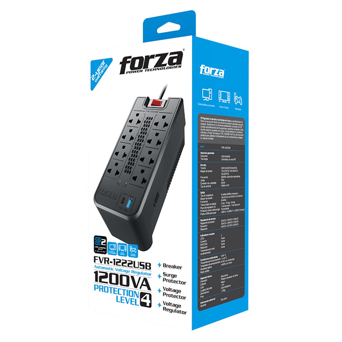 Regulador automático voltaje Forza FVR-1222USB - 2