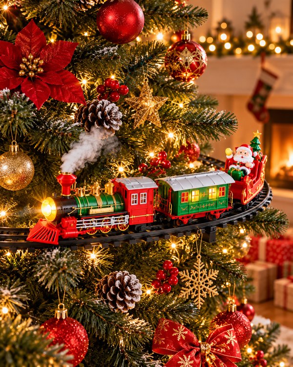Set de Tren Navideño con Luces y Sonido para Árbol de Navidad