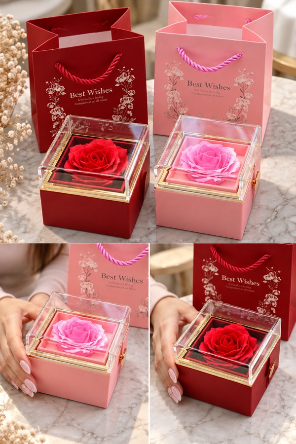 Cajita giratoria con rosa eterna 