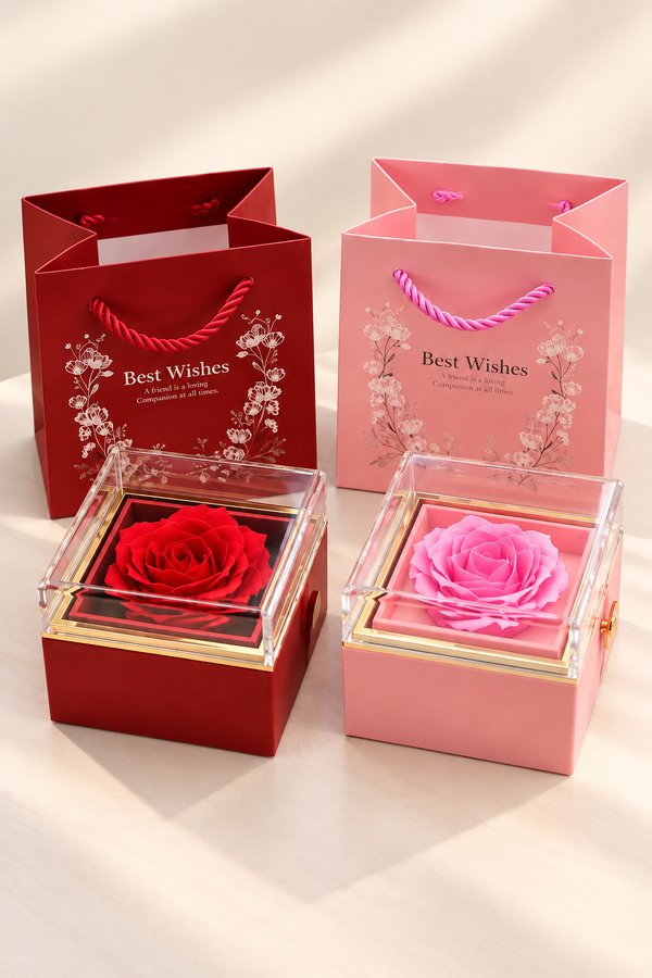 Cajita giratoria con rosa eterna 