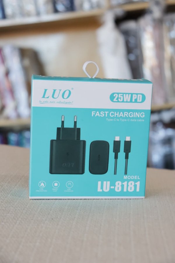 Cargador Rápido LUO 25W PD + Cable Tipo-C – Carga Ultra Rápida y Segura